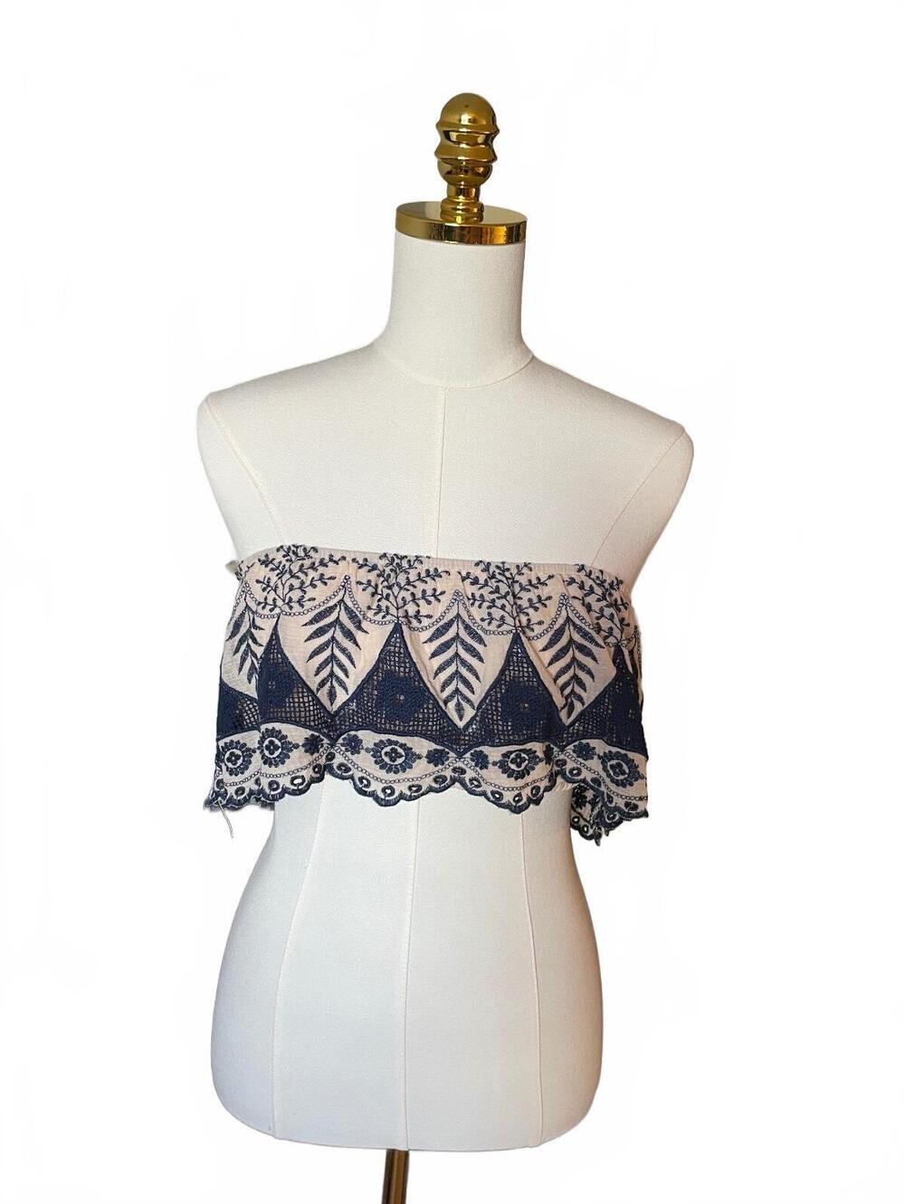 Hot and delicious Cream and Navy Floral Strapless Tube Top large